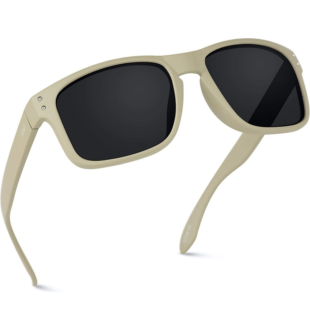 Semi-rimless Premium Polarized Mirror Lens Classic Square Style Sunglasses - Matte Desert Sand /Black Lens - CY19D2YW9LE $17.99