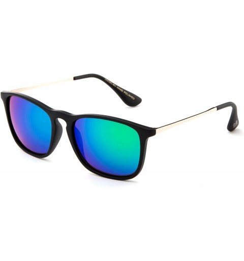 Rectangular Newbee Fashion Classic Unisex Keyhole Fashion Sunglasses with Flash Lens - Rubber Black/Green - CF129KGIWFB $9.11