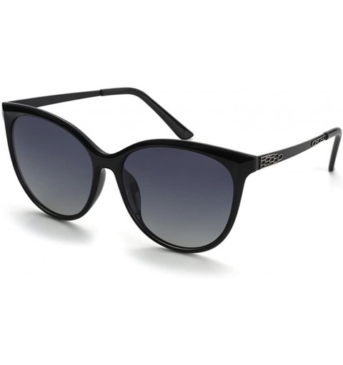 Cat Eye Vintage Cat Eye Sunglasses for Women - Polarized Mirror Lens Designer - Black Frame Gradient Gray - CM1800E59TN $22.61