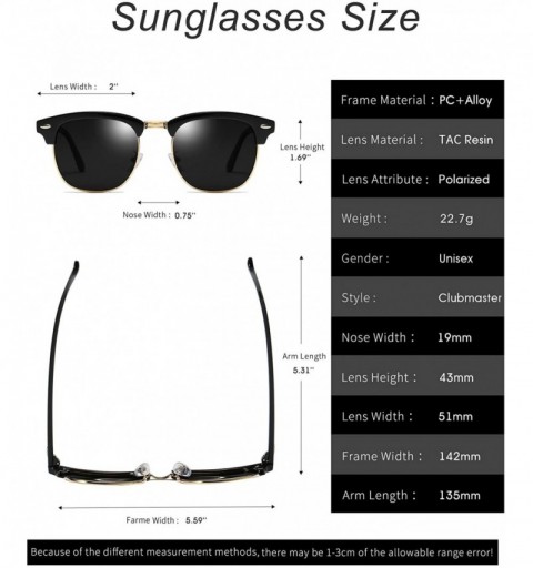 Square Mens Sunglasses Polarized Retro Classic Semi Rimless Sun Glasses for Women Vintage UV400 Protection With Case - CL18RL...