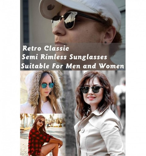 Square Mens Sunglasses Polarized Retro Classic Semi Rimless Sun Glasses for Women Vintage UV400 Protection With Case - CL18RL...