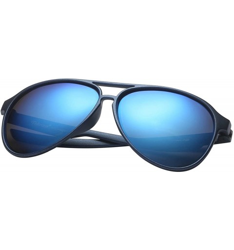 Sport Classic Unisex Polarized Ultra Lightweight Flexible Aviator Sunglasses (Titanium Navy - Polarized Ice Blue - 56) - CQ18...