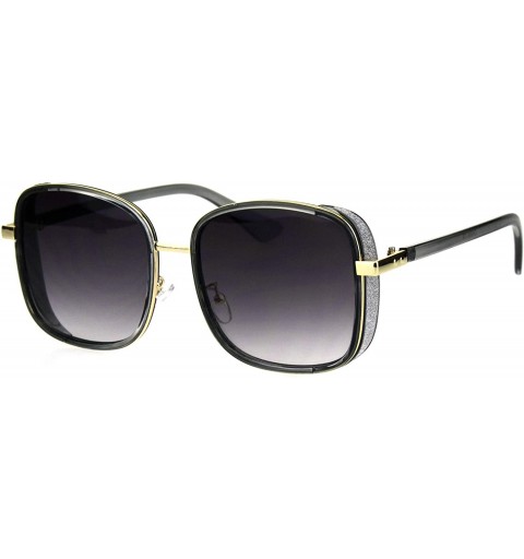 Rectangular Womens Rectangular Side Visor Boyfriend Racer Designer Sunglasses - Slate Gold Smoke - CQ18HU9R5W3 $25.83