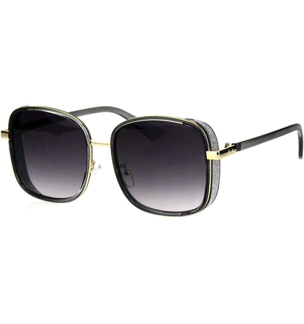 Rectangular Womens Rectangular Side Visor Boyfriend Racer Designer Sunglasses - Slate Gold Smoke - CQ18HU9R5W3 $11.85