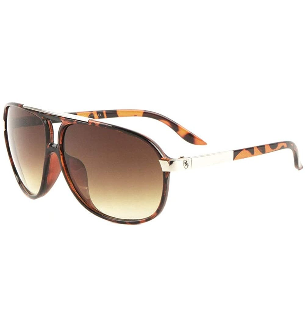 Aviator Curved Plastic Frame Metal Temple Modern Aviator Sunglasses - Brown Demi - C6199GZWA57 $21.75