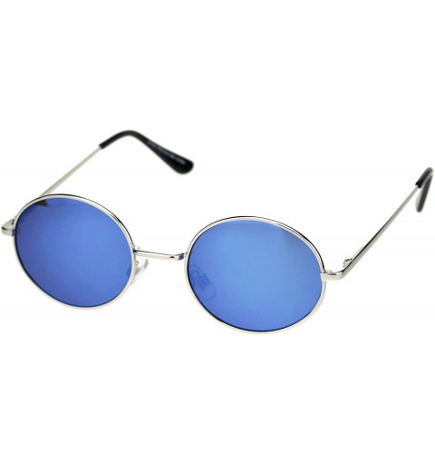 Oval Round Oval Metal Frame Sunglasses Mirrored Lens Spring Hinge Unisex UV 400 - Silver (Blue Mirror) - CI18A54I2OY $12.60