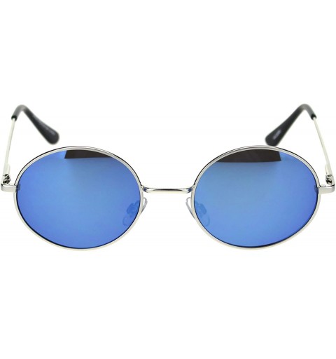 Oval Round Oval Metal Frame Sunglasses Mirrored Lens Spring Hinge Unisex UV 400 - Silver (Blue Mirror) - CI18A54I2OY $12.60