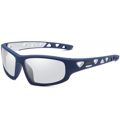Semi-rimless Mens Polarized Photochromic Sports Sunglasses Cycling Sun Glasses Eyewear - Blue White 1 - CG18YREUC4L $20.54