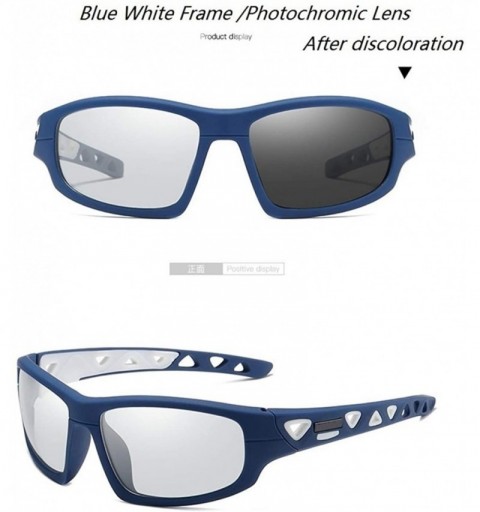 Semi-rimless Mens Polarized Photochromic Sports Sunglasses Cycling Sun Glasses Eyewear - Blue White 1 - CG18YREUC4L $20.54