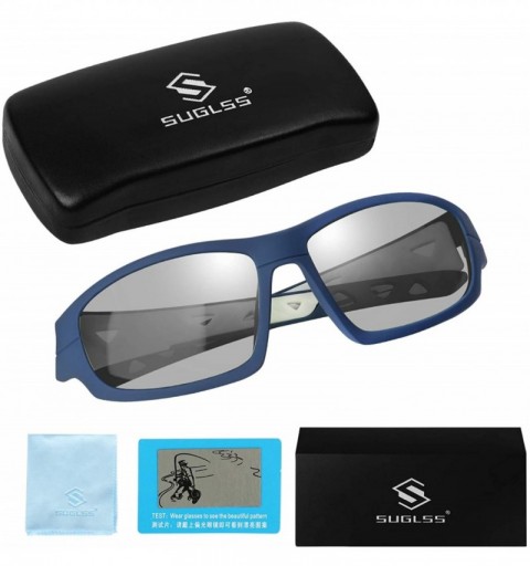 Semi-rimless Mens Polarized Photochromic Sports Sunglasses Cycling Sun Glasses Eyewear - Blue White 1 - CG18YREUC4L $20.54