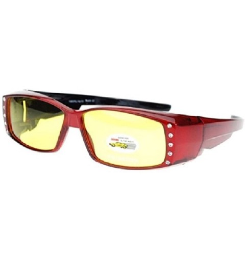 Oversized Polarized Rhinestone Fit Over Wear Over Reading Reader Glasses Yellow Night Vision Driving Sunglasses - Red - CA188...