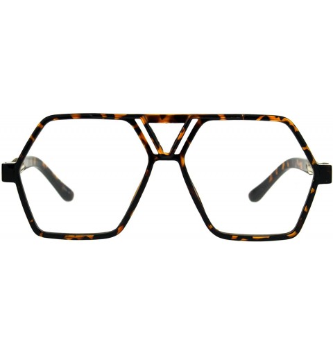 Oversized Hexagon Shape Clear Lens Glasses Unisex Oversized Flat Top Fashion Frame - Tortoise - C5180YDARKO $21.95