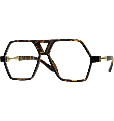 Oversized Hexagon Shape Clear Lens Glasses Unisex Oversized Flat Top Fashion Frame - Tortoise - C5180YDARKO $11.25