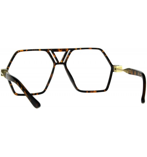 Oversized Hexagon Shape Clear Lens Glasses Unisex Oversized Flat Top Fashion Frame - Tortoise - C5180YDARKO $11.25