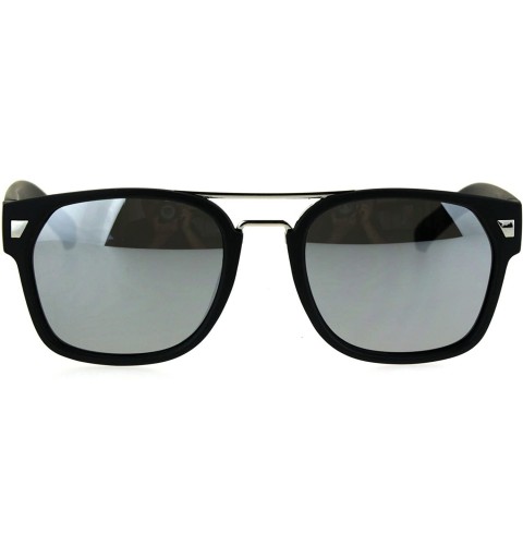 Rectangular Mens Retro Minimal Mob Rectangular Horned Plastic Sunglasses - Silver Mirror - C4184Y0WU4D $9.19