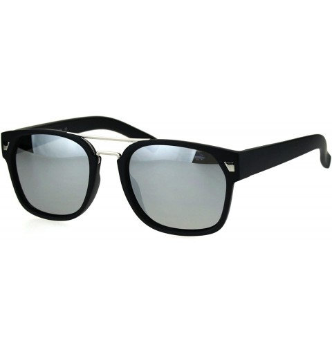 Rectangular Mens Retro Minimal Mob Rectangular Horned Plastic Sunglasses - Silver Mirror - C4184Y0WU4D $9.19