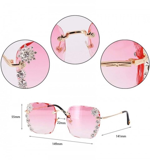 Square Sparkling Crystal Sunglasses UV Protection Rhinestone Sunglasses - Pink Wave - CV190LEA85N $18.72
