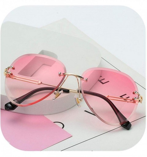 Rimless RimlSunglasses Women Er Sun Glasses Gradient Shades Cutting Lens Ladies FramelMetal Eyeglasses UV400 - Pink - C1198AH...