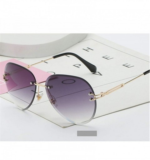 Rimless RimlSunglasses Women Er Sun Glasses Gradient Shades Cutting Lens Ladies FramelMetal Eyeglasses UV400 - Pink - C1198AH...