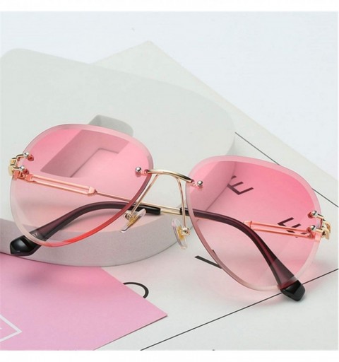 Rimless RimlSunglasses Women Er Sun Glasses Gradient Shades Cutting Lens Ladies FramelMetal Eyeglasses UV400 - Pink - C1198AH...