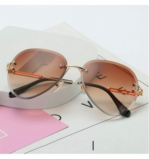 Rimless RimlSunglasses Women Er Sun Glasses Gradient Shades Cutting Lens Ladies FramelMetal Eyeglasses UV400 - Pink - C1198AH...