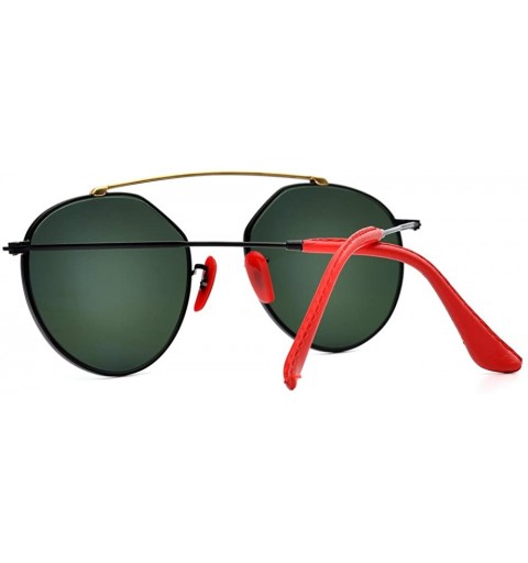 Oversized Italy made Bridge Sunglasses Corning natural Glass lens Genuine Leather Arms - CW180DA6HEA $42.58