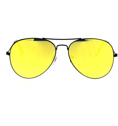 Round Color Mirror Lens Flat Panel Lens Metal Rim Officer Style Pilots Sunglasses - Black Yellow - CJ18IDW44I8 $11.75
