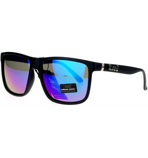 Wayfarer Mirrored Lens Gangster Oversized Rectangular Horned Sunglasses - Teal Mirror - CP124R36JUR $11.75