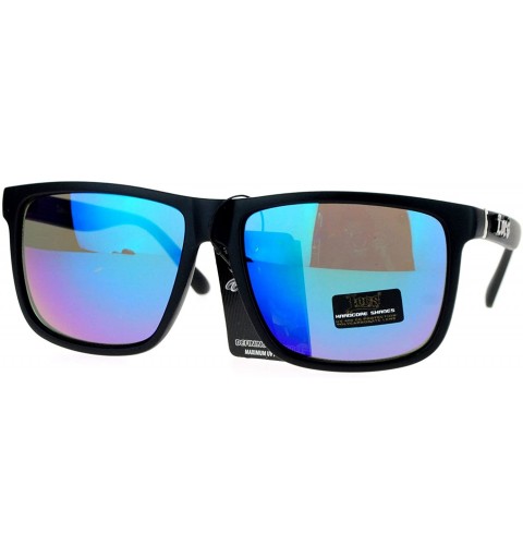 Wayfarer Mirrored Lens Gangster Oversized Rectangular Horned Sunglasses - Teal Mirror - CP124R36JUR $11.75