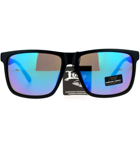 Wayfarer Mirrored Lens Gangster Oversized Rectangular Horned Sunglasses - Teal Mirror - CP124R36JUR $11.75