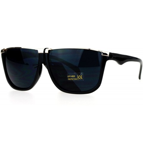 Rectangular Metal Flat Top Mobster Rectangular Unique Mens Sunglasses - Black - CS12EA42T6P $9.36