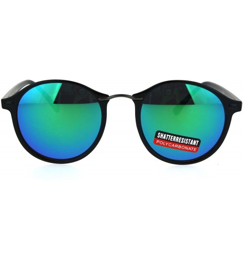 Round Mens Round Thin Plastic Retro Horn Rim Color Mirror Lens Sunglasses - Black Teal - CQ17YSOMZ6E $12.34