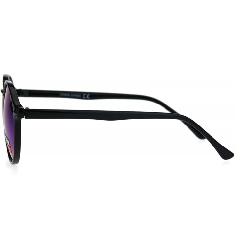 Round Mens Round Thin Plastic Retro Horn Rim Color Mirror Lens Sunglasses - Black Teal - CQ17YSOMZ6E $12.34