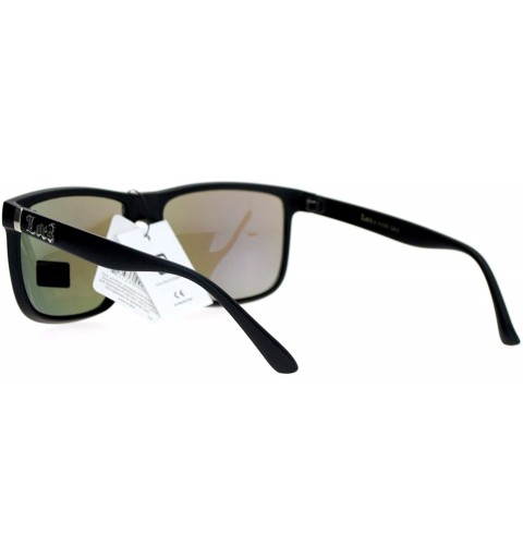 Wayfarer Mirrored Lens Gangster Oversized Rectangular Horned Sunglasses - Teal Mirror - CP124R36JUR $11.75