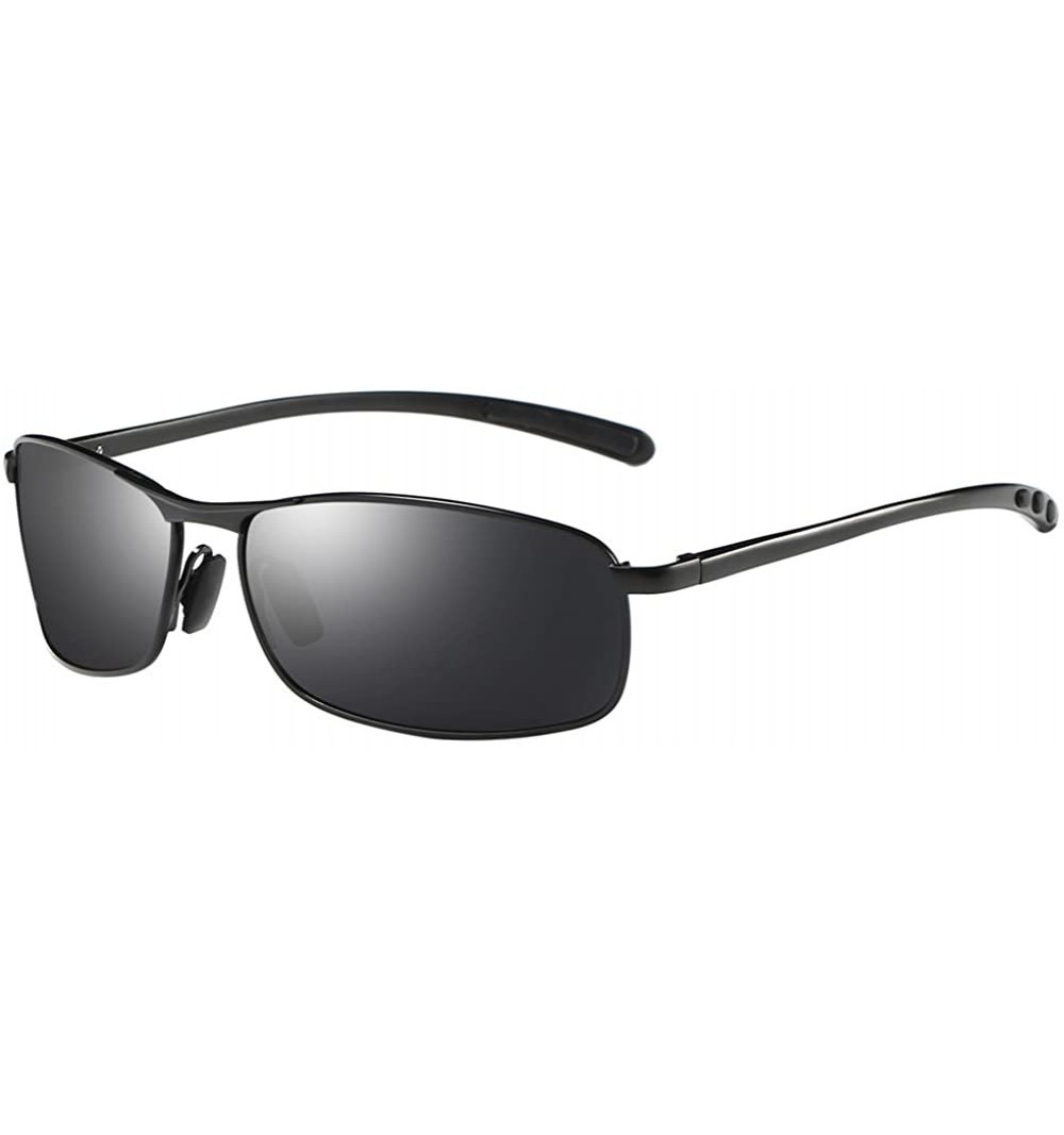 Wayfarer Rectangular Polarized Sunglasses Al-Mg Alloy Temple Spring Hinge UV400 - Black - CH189SKWEG6 $20.01