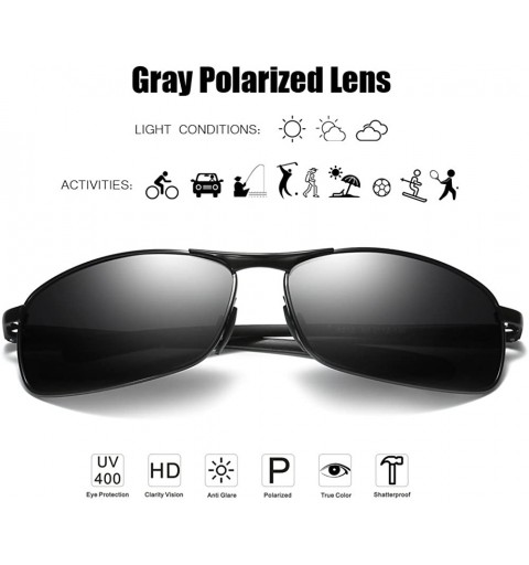 Wayfarer Rectangular Polarized Sunglasses Al-Mg Alloy Temple Spring Hinge UV400 - Black - CH189SKWEG6 $29.61