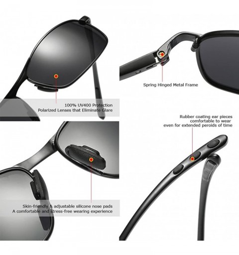 Wayfarer Rectangular Polarized Sunglasses Al-Mg Alloy Temple Spring Hinge UV400 - Black - CH189SKWEG6 $29.61