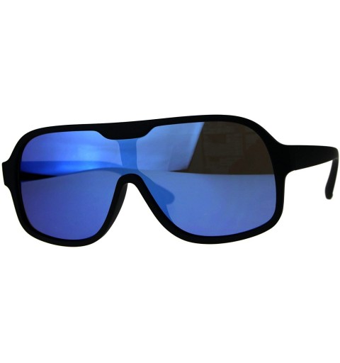Shield Color Mirror Futuristic Robotic Shield Plastic Racer Sunglasses - Black Blue - C018CRIISET $18.73