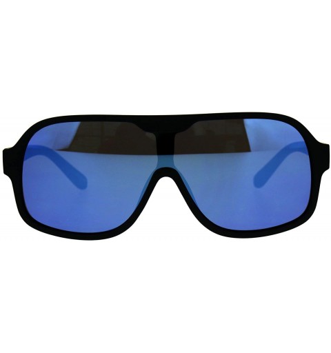 Shield Color Mirror Futuristic Robotic Shield Plastic Racer Sunglasses - Black Blue - C018CRIISET $11.28