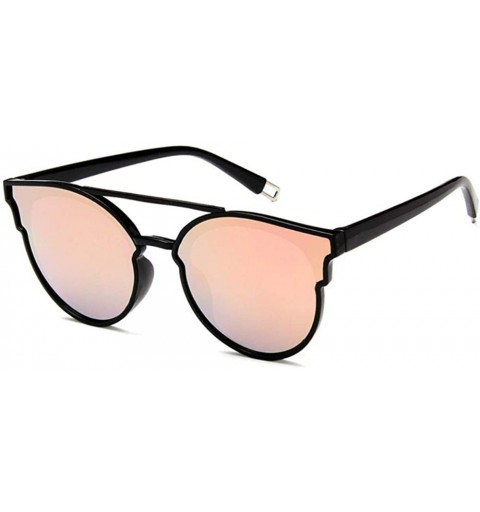 Cat Eye Women Fashion Round Cat Eye Sunglasses with Case UV400 Protection Beach - Black Frame/Pink Mercury Lens - CR18WOWLSI5...