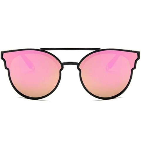 Cat Eye Women Fashion Round Cat Eye Sunglasses with Case UV400 Protection Beach - Black Frame/Pink Mercury Lens - CR18WOWLSI5...