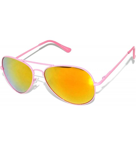 Aviator Classic Aviator Sunglasses Mirror Lens Colored Metal Frame with Spring Hinge - 1 Pink Frame Gold-red Lens - C011MZ02O...