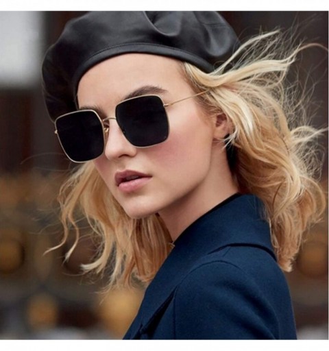 Square Oversized Shades Women Sunglasses Black Fashion Square Big Frame Vintage Retro Glasses Unisex Oculos Feminino - C1197Y...