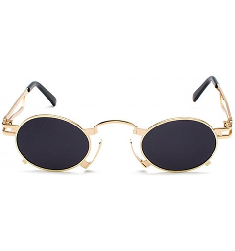 Oval Men's & Women's Sunglasses Vintage Oval Metal Frame Sunglasses - Gold Frame Black Ash - C218EQIKGTG $9.26
