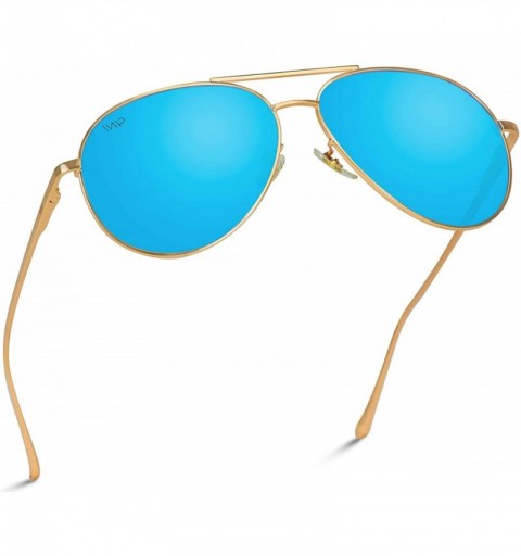 Sport Aviator Full Silver Mirror Metal Frame Sunglasses - Gold Frame / Mirror Blue - C812EGNH88Z $36.60