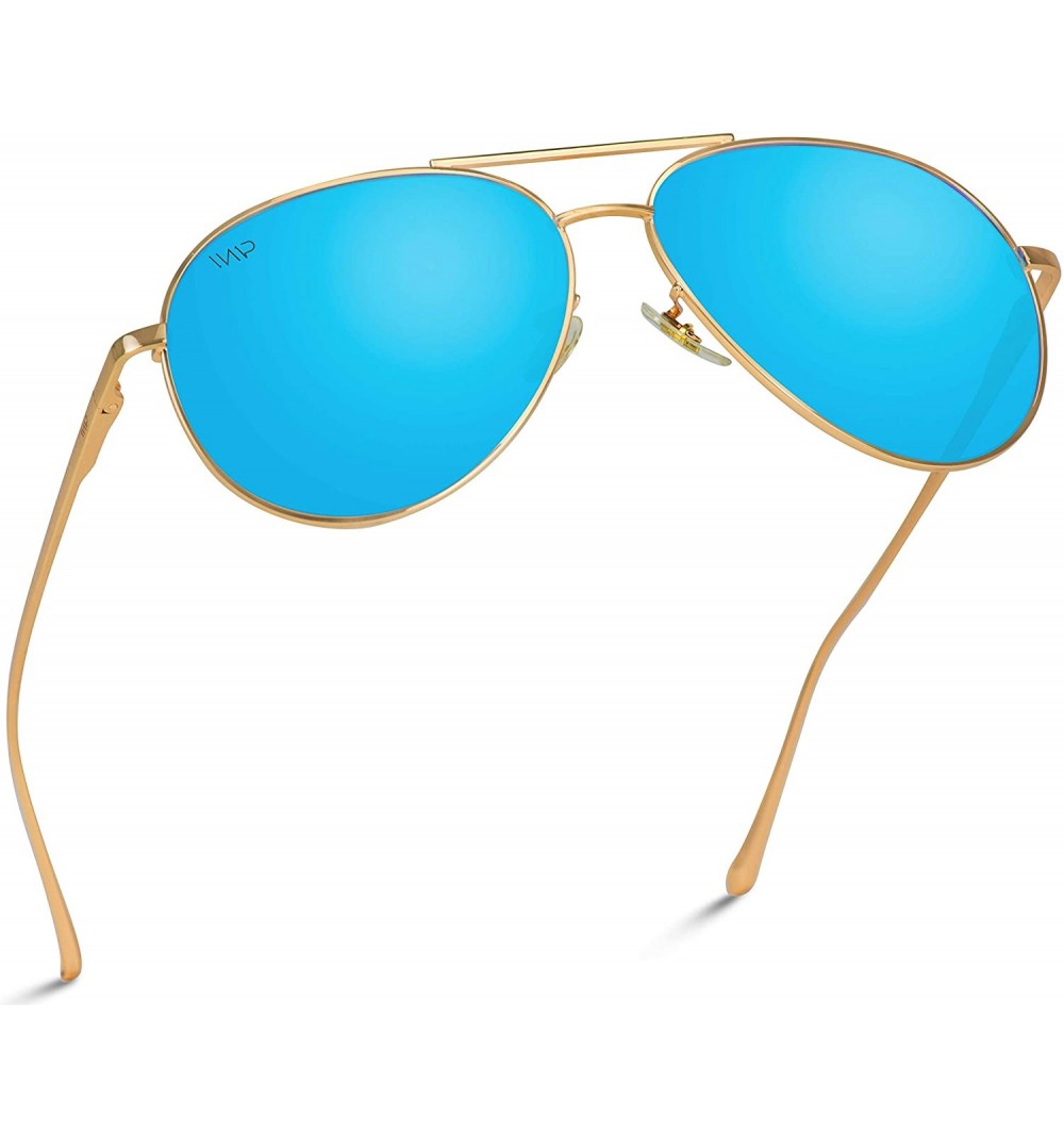 Sport Aviator Full Silver Mirror Metal Frame Sunglasses - Gold Frame / Mirror Blue - C812EGNH88Z $17.20