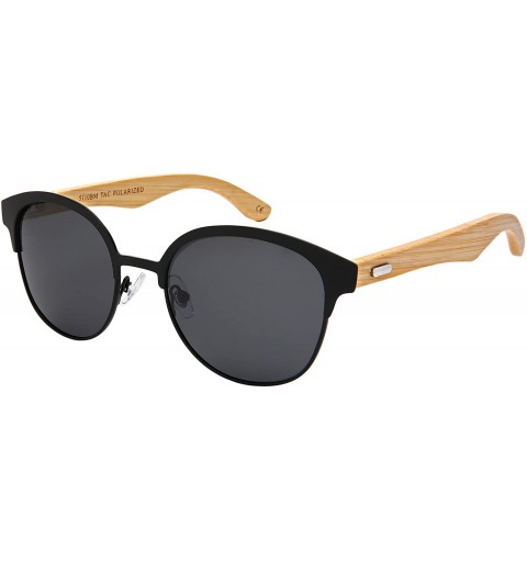 Wayfarer Polarized Horn Rimmed Bamboo Wooden Sunglasses Polarized Women 5110BM-P - CB18NLAOL56 $17.01