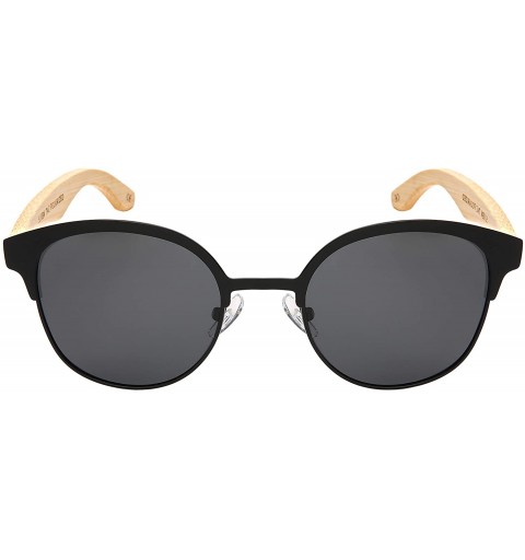 Wayfarer Polarized Horn Rimmed Bamboo Wooden Sunglasses Polarized Women 5110BM-P - CB18NLAOL56 $17.01