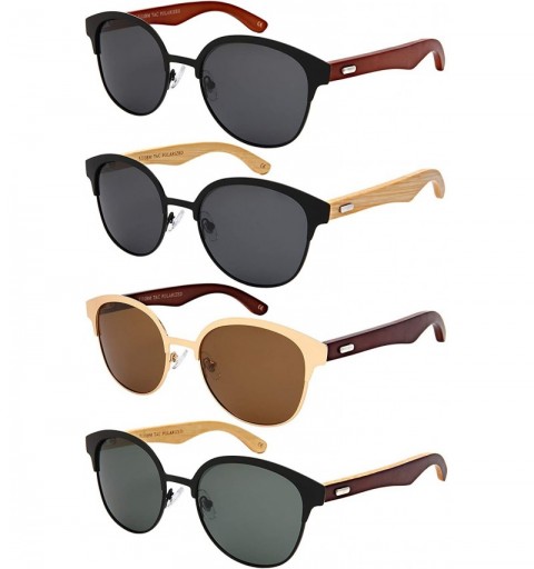 Wayfarer Polarized Horn Rimmed Bamboo Wooden Sunglasses Polarized Women 5110BM-P - CB18NLAOL56 $17.01