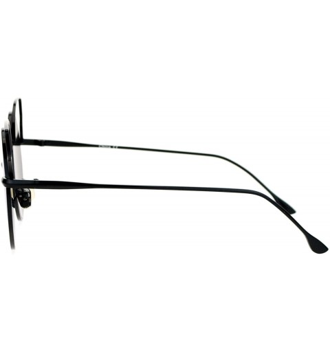 Cat Eye Mirrored Mirror Flat Lens Metal Wire Horn Rim Cat Eye Sunglasses - Black Blue - CU12DUJWKVB $12.12